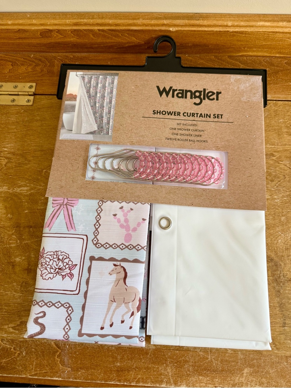 Wrangler Pink and White Horse Pattern Shower Curtain Set